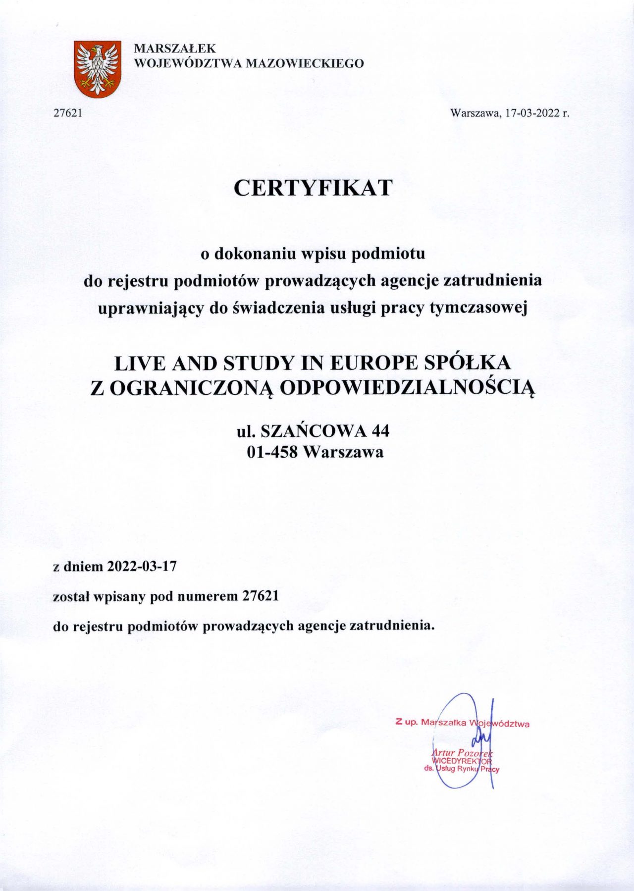 live and study certificate